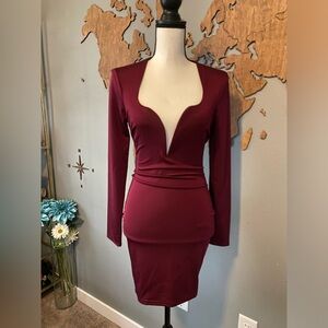 Burgundy Minidress with Plunging Neckline